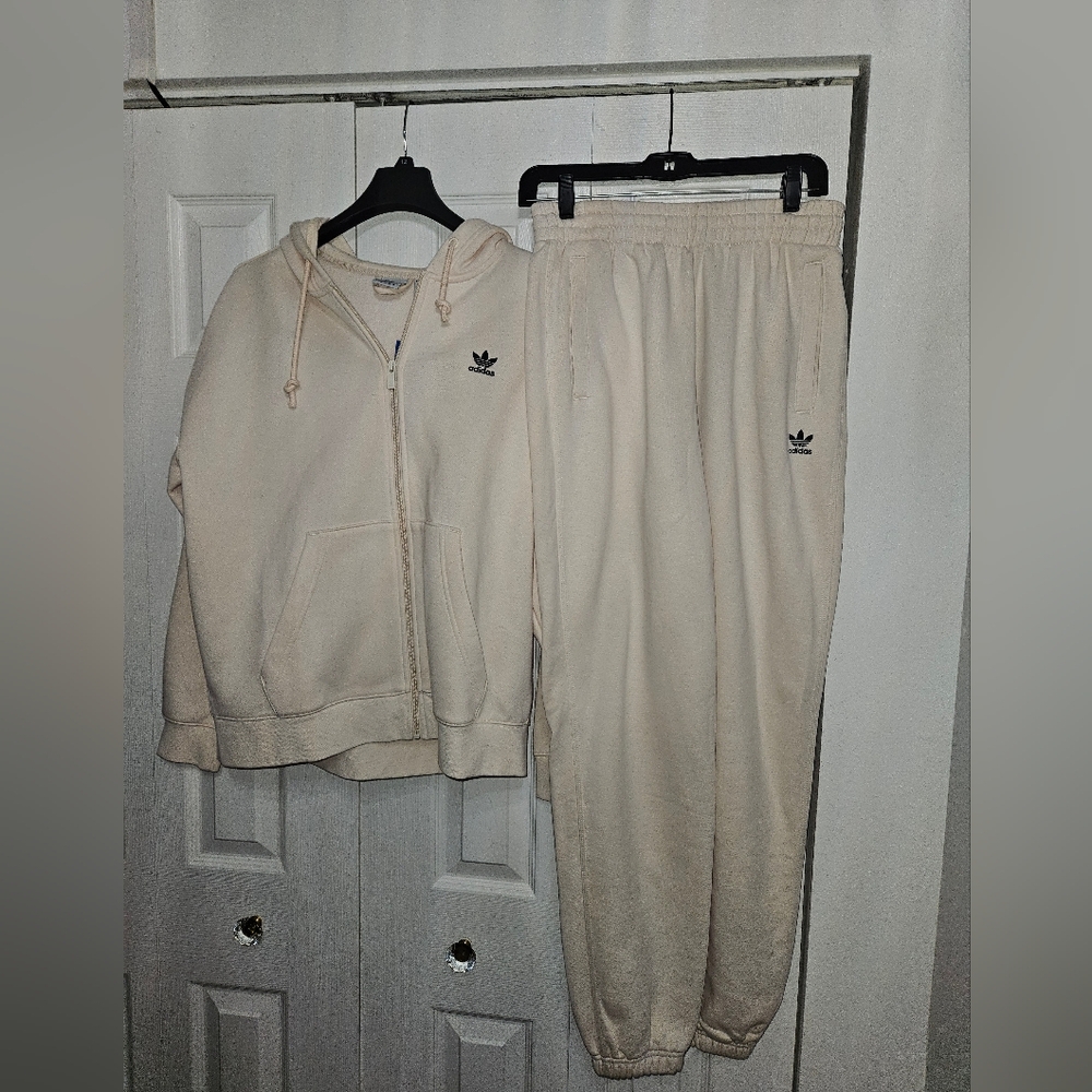 Adidas Wonder White Full Zip Hoodie Size MED Joggers Size Small